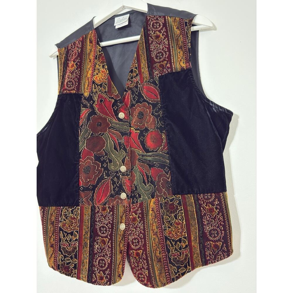 VTG Jaclyn Smith Patchwork Floral Velvet Vest Boho Artsy Grannycore Women’s L - Picture 2 of 12